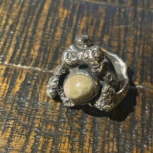 Brutalist Sculpted sterling silver tigers eye Vtg Ring  19 Grams Art Size 6-7
